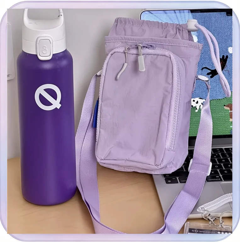 No_296_Purple water bottle sleeve insulated cup holder water bottle shoulder bag