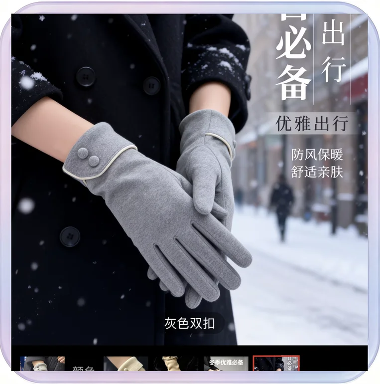 No_440_Gray Autumn/Winter New Button Fleece-Lined Thickened Electric Bike Cold-Proof Split Finger Gloves